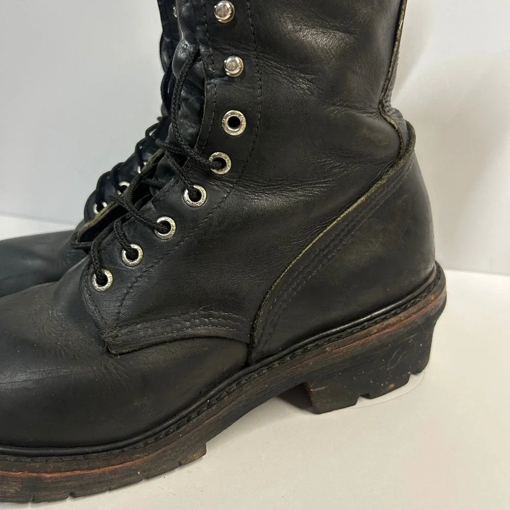 Red Wing 218 Logger Boots Black Leather Mens 9 D Vibram Sole Work Boots